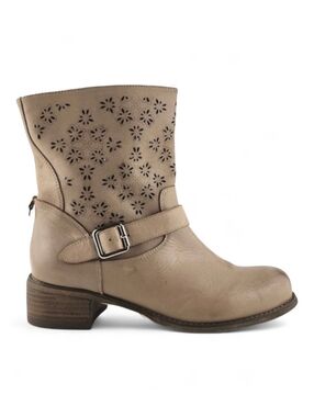 RUD by Rudsak Women's Leather Laser Cut Floral Short Boot Beige Taupe Pull On 37